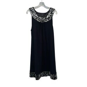 Crew Wear & Co Womens Shift Dress Sequin Trim Sleeveless Black/Silver Size XL